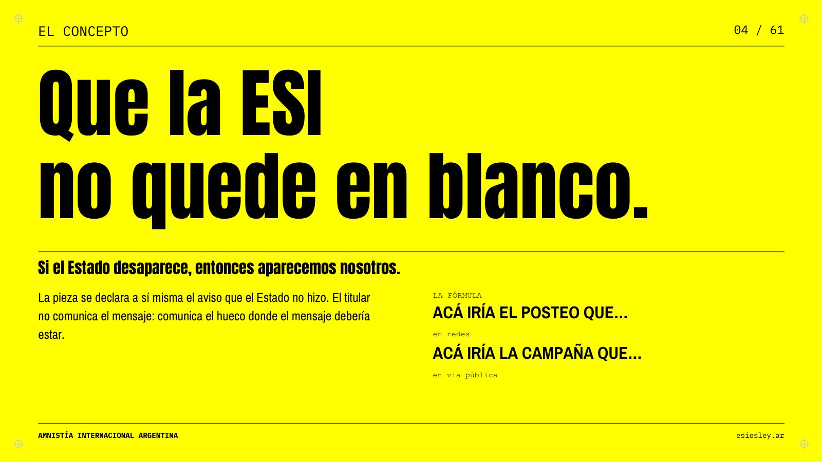 Concept slide in yellow: Que la ESI no quede en blanco