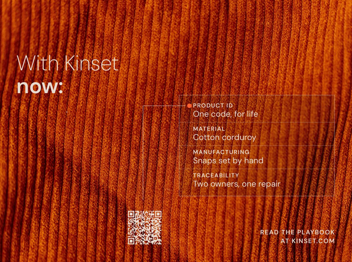 Slide 6: with Kinset now, the fields filled in, with a QR code