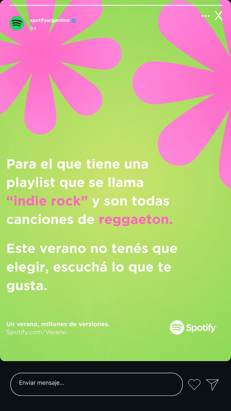 Spotify story: para el que tiene una playlist que se llama indie rock y son todas canciones de reggaeton
